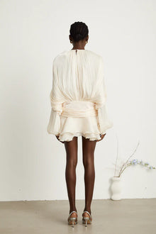 PLEATED RUFFLE MINI DRESS