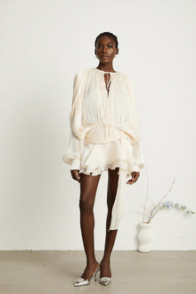 PLEATED RUFFLE MINI DRESS